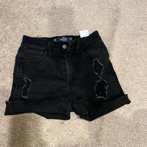 Black, ripped, high rise, soft stretch shorts